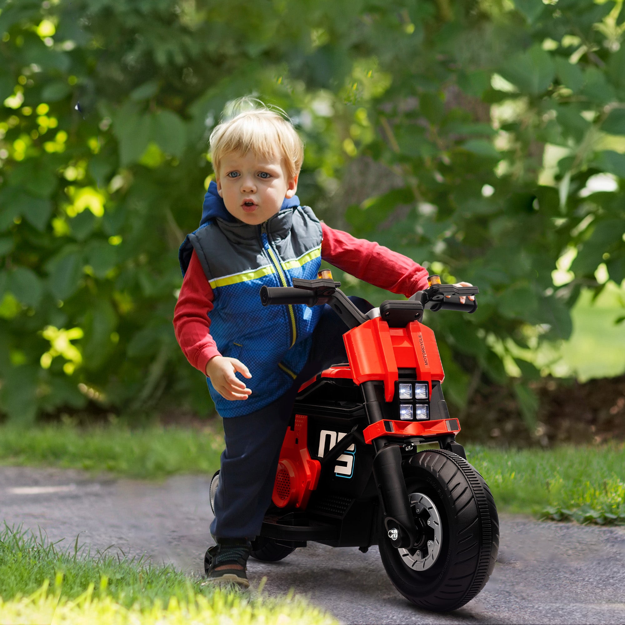 Moto Elétrica para Crianças a partir de 18 Meses 6V com Faróis Buzina 2  Rodas de Equilibrio Velocidade Máx. de 3km/h Motocicleta de Brinquedo  88,5x42,5x49cm Vermelho