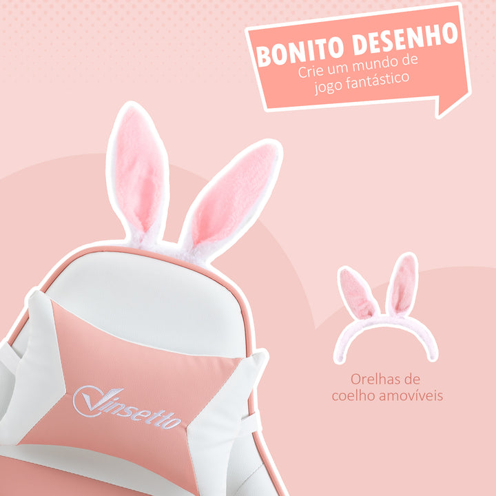 Cadeira Gaming Profissional Cadeira Gamer Giratória de Couro PU com Altura Ajustável Inclinável 135° Apoio para a Cabeça e Apoio para os Pés para Escritório 65x63x136-142 cm Rosa e Preto