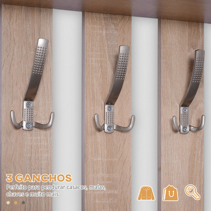 Móvel Cabide de Entrada com Espelho Ganchos e Sapateira Móvel de Entrada com 3 Ganchos Prateleira e 2 Gavetas para Corredor Carvalho