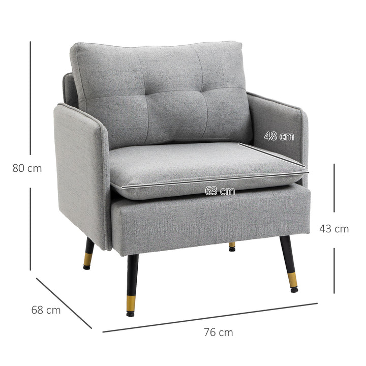 Poltrona Sala de Estar Poltrona Relax com Apoio para os Braços Assento Acolchoado e Pés de Aço Sofá Individual Moderno para Dormitório 76x68x80 cm Cinza