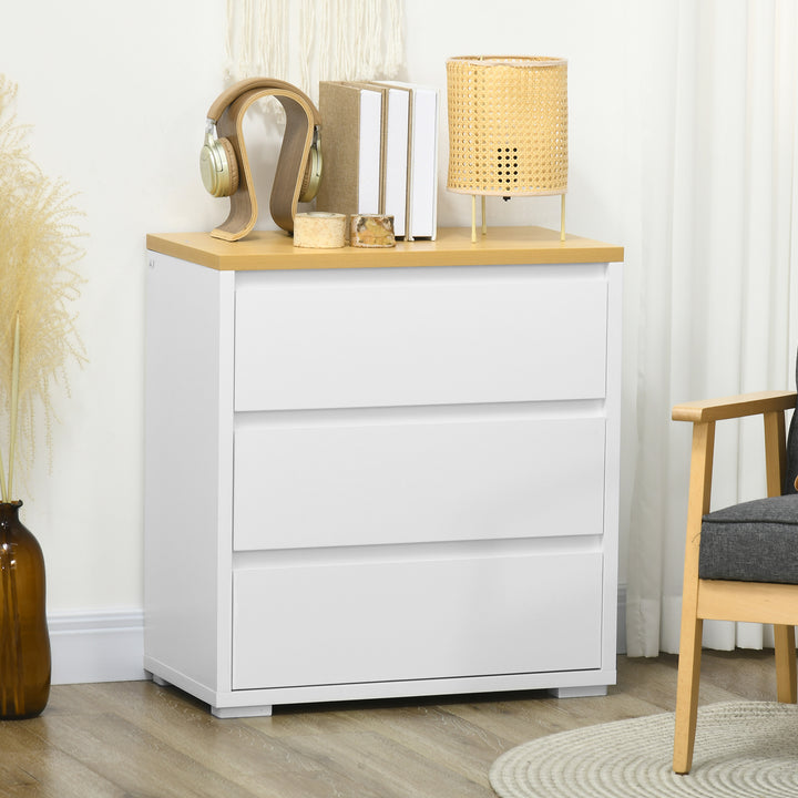 Cómoda Moderna com 3 Gavetas Cómoda de Madeira para Dormitório Sala de Estar Carga Máxima 40 kg 70x37x75 cm Branco e Madeira