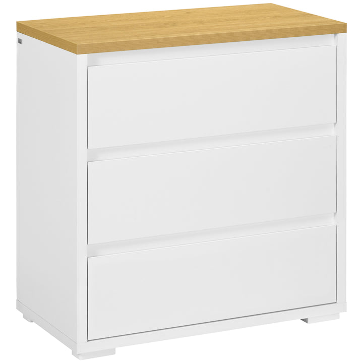 Cómoda Moderna com 3 Gavetas Cómoda de Madeira para Dormitório Sala de Estar Carga Máxima 40 kg 70x37x75 cm Branco e Madeira
