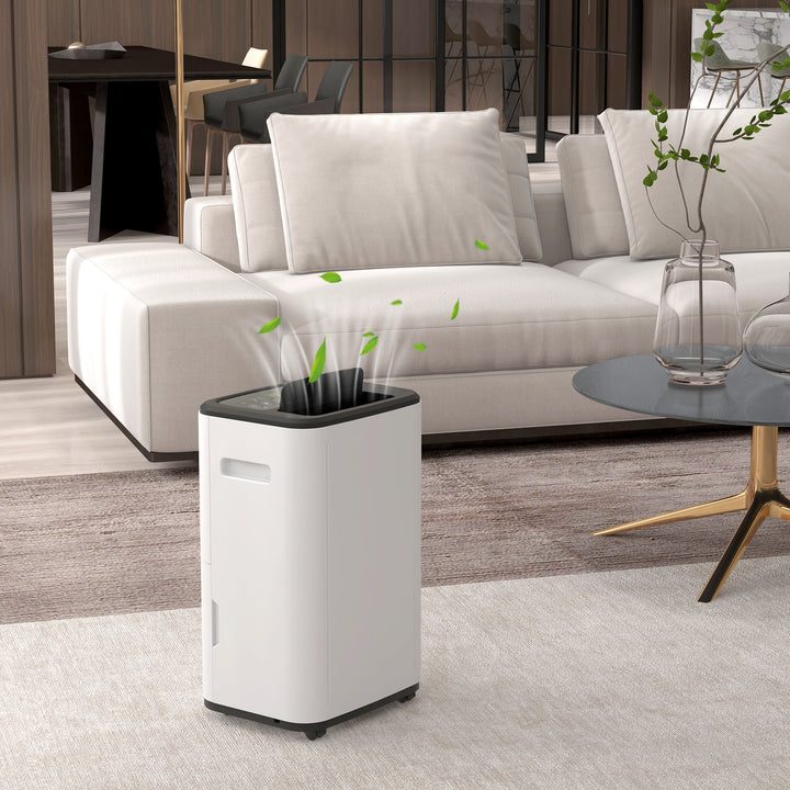 Desumidificador Elétrico Depósito de Água 6 Litros 20L/Dia com 4 Modos 2 Velocidades Ecrã LED Temporizador Silencioso para Dormitório Sala de Estar Cozinha 33,5x26x53 cm Branco