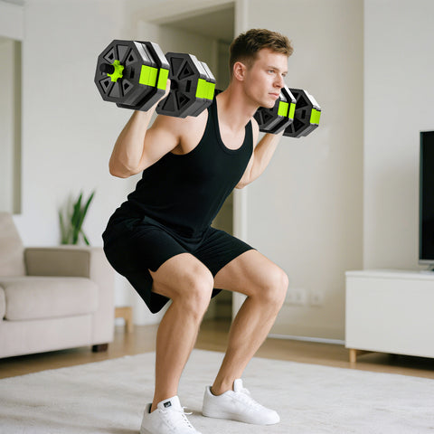Conjunto de Halteres Ajustáveis 4 em 1 20 kg Conjunto de Pesos Utilizado como Kettlebell Barra Halteres ou Suporte para Flexões Equipamento de Fitness para Homens e Mulheres Ginásio em Casa