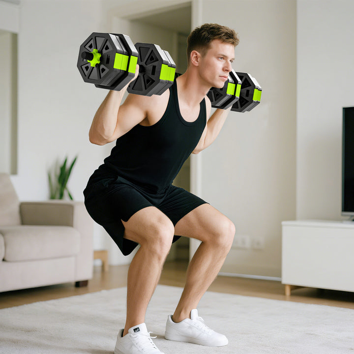 Conjunto de Halteres Ajustáveis 4 em 1 20 kg Conjunto de Pesos Utilizado como Kettlebell Barra Halteres ou Suporte para Flexões Equipamento de Fitness para Homens e Mulheres Ginásio em Casa