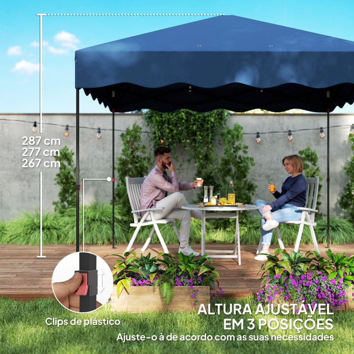Tenda Dobrável Pop UP Tenda 3x3 m Tenda para Eventos com Proteção UV50+ Altura Ajustável Bolsa de Areia e Bolsa de Transporte com Rodas para Campismo Festas Azul