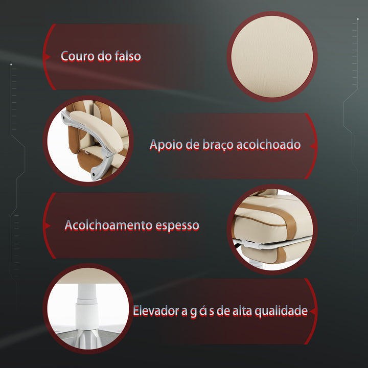 Cadeira Gaming Reclinável com Altura Ajustável, Apoio para Pés Retrátil, Suporte Lombar e Almofada de Cabeça para Escritório ou Estúdio - Creme