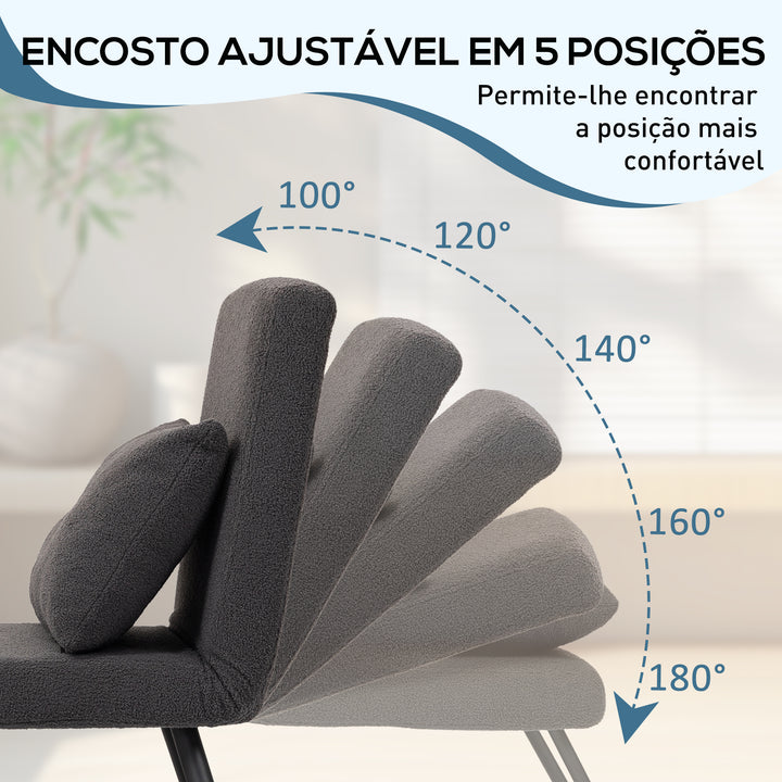 Poltrona Convertível em Cama Dobrável Poltrona 3 em 1 Convertível em Cama com Encosto Ajustável em 5 Níveis e Almofada Acolchoada para Escritório Sala de Estar Carga 120 kg 63x73x81 cm Cinza
