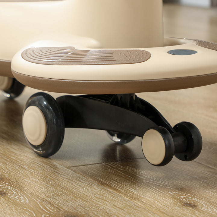 Carrinho Gira Gira para Crianças acima de 2 Anos Carrinho Wiggle com Guiador para Pais Música Luz e Espaço de Arrumação 69x31x69 cm Cáqui