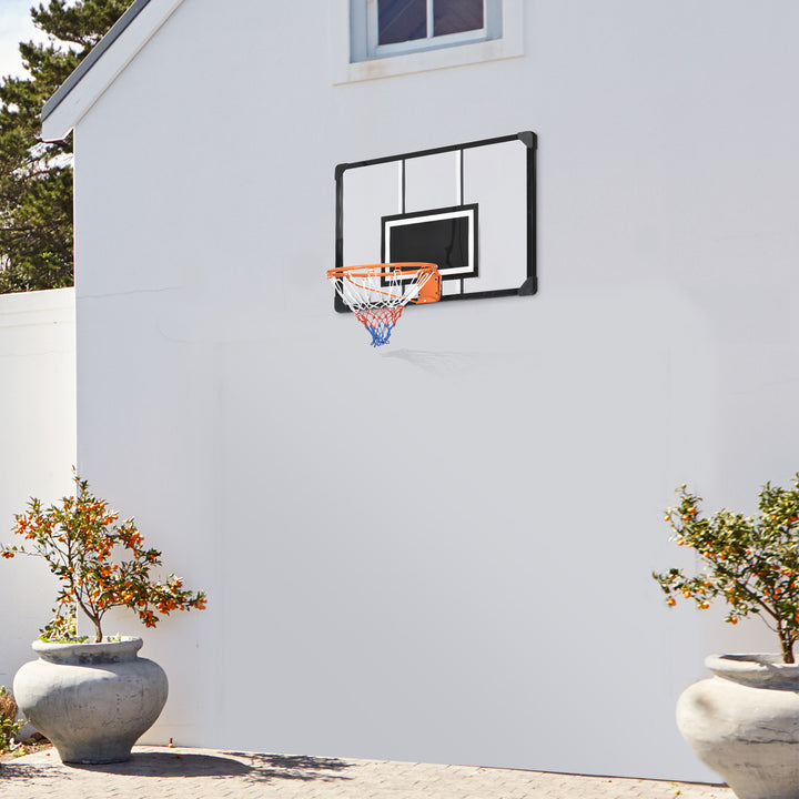 Tabela de Basquetebol com Rede Tabela de Basquetebol de Parede com Quadro e Estrutura de Aço para Utilização em Interiores e Exteriores 113x61x73 cm Preto