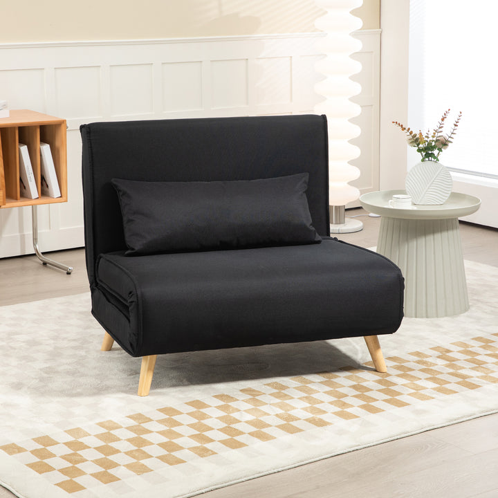 Poltrona 3 em 1 Sofá Cama Individual Dobrável com Encosto Ajustável em 6 Posições e Almofada para Sala de Estar Dormitório Escritório Carga 350 kg 94x78x80 cm Preto