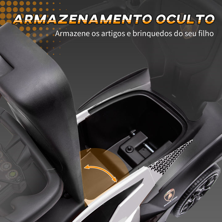 2 em 1 Carro Andador para Crianças 12-36 Meses Lamborghini Essenza SCV2 Carro Andador com Buzina Guiador e Grade de Segurança Removível 86,5x40x89,5cm Branco e Preto