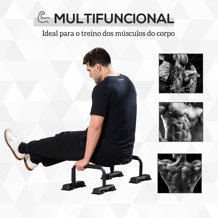 Barras Paralelas de Calistenia em Aço com Base Antiderrapante e Pegas Acolchoadas para Treino de Fitness em Ginásio ou em Casa 36x25x20 cm Preto