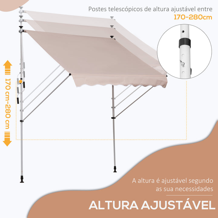 Toldo manual retrátil 200x150x170-280 cm com manivela para terraço varanda jardim pátio bege