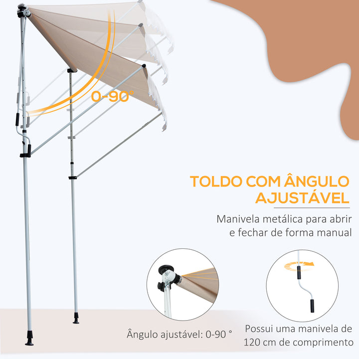 Toldo manual retrátil 200x150x170-280 cm com manivela para terraço varanda jardim pátio bege
