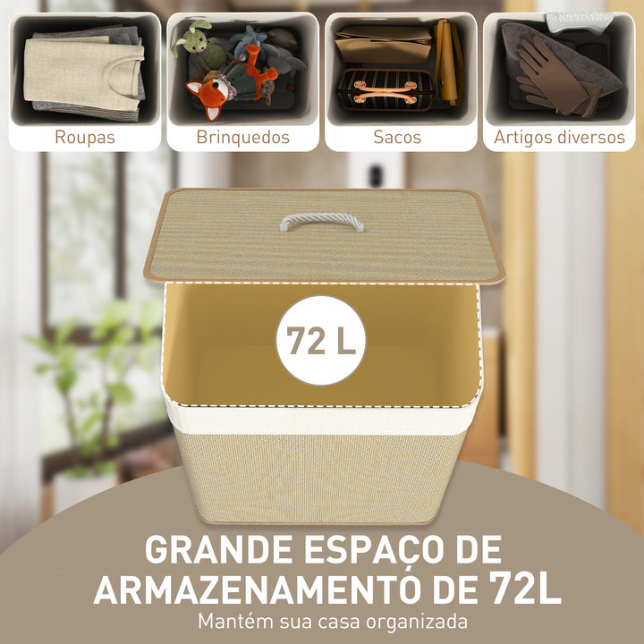 Cesto de Roupa com Tampa 72L Cesto de Roupa de Bambu com Bolsa Interior Removível e Alças para Lavandaria Dormitório 40x30x60 cm Bege e Creme