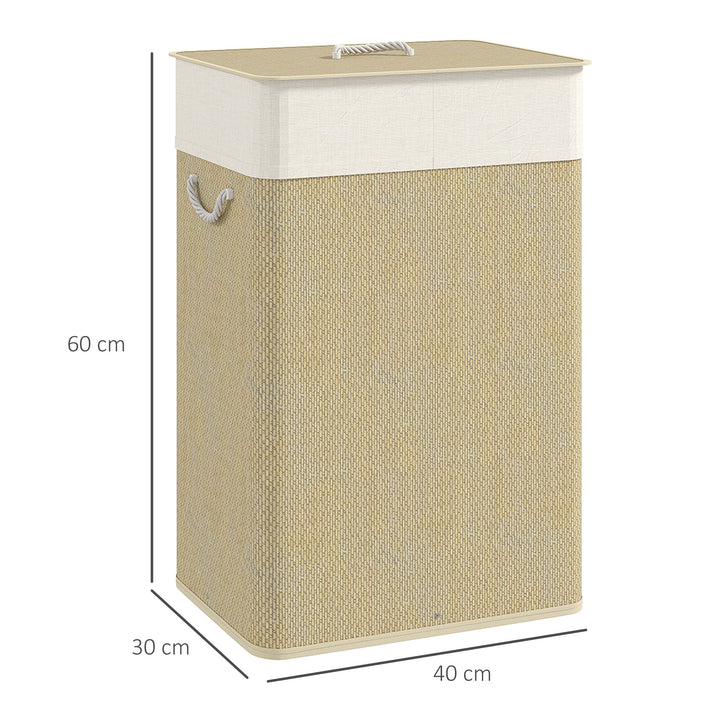 Cesto de Roupa com Tampa 72L Cesto de Roupa de Bambu com Bolsa Interior Removível e Alças para Lavandaria Dormitório 40x30x60 cm Bege e Creme