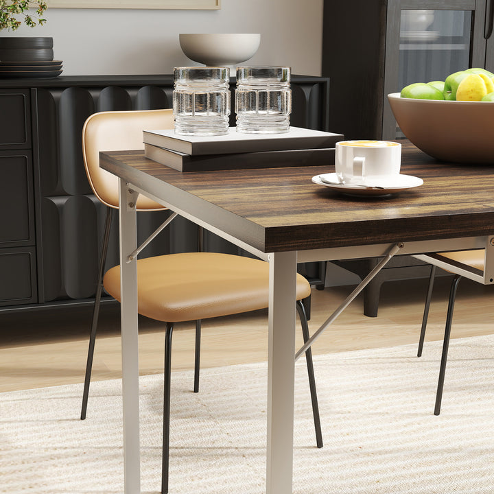 Mesa de Refeição Extensível Retangular para 4-6 Pessoas Mesa de Cozinha Extensível com Pés Metálicos para Sala de Jantar 120-160x80x75 cm Madeira e Branco