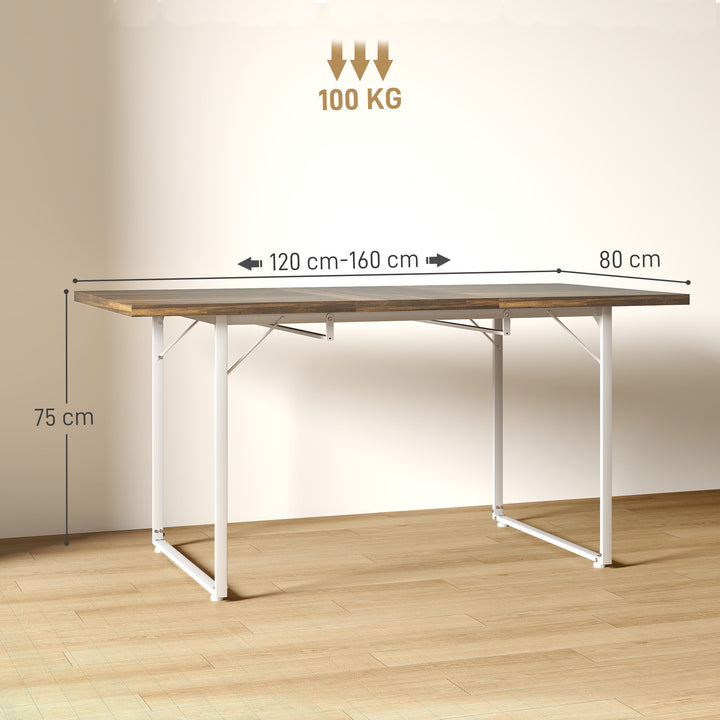 Mesa de Refeição Extensível Retangular para 4-6 Pessoas Mesa de Cozinha Extensível com Pés Metálicos para Sala de Jantar 120-160x80x75 cm Madeira e Branco