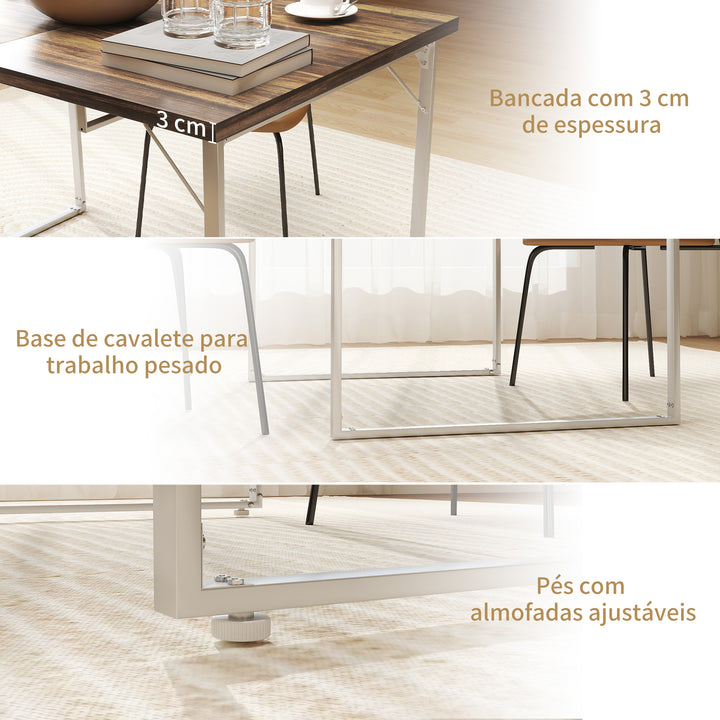 Mesa de Refeição Extensível Retangular para 4-6 Pessoas Mesa de Cozinha Extensível com Pés Metálicos para Sala de Jantar 120-160x80x75 cm Madeira e Branco