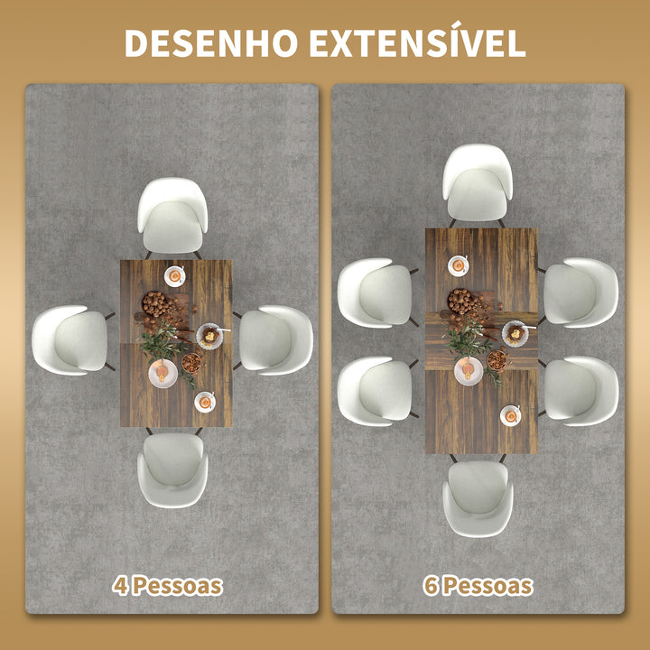 Mesa de Refeição Extensível Retangular para 4-6 Pessoas Mesa de Cozinha Extensível com Pés Metálicos para Sala de Jantar 120-160x80x75 cm Madeira e Branco