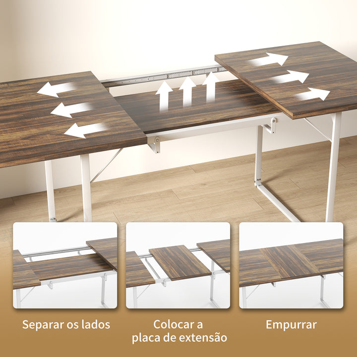 Mesa de Refeição Extensível Retangular para 4-6 Pessoas Mesa de Cozinha Extensível com Pés Metálicos para Sala de Jantar 120-160x80x75 cm Madeira e Branco