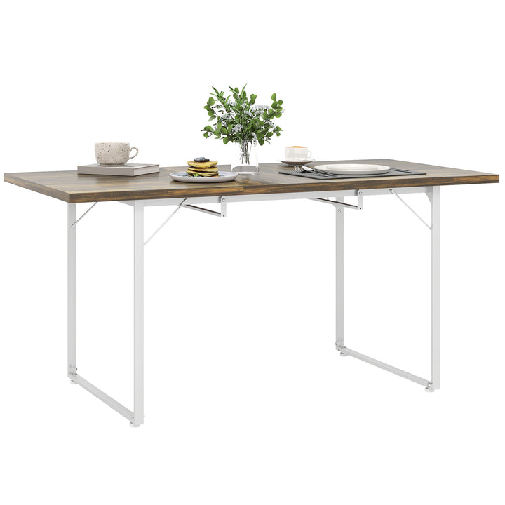 Mesa de Refeição Extensível Retangular para 4-6 Pessoas Mesa de Cozinha Extensível com Pés Metálicos para Sala de Jantar 120-160x80x75 cm Madeira e Branco