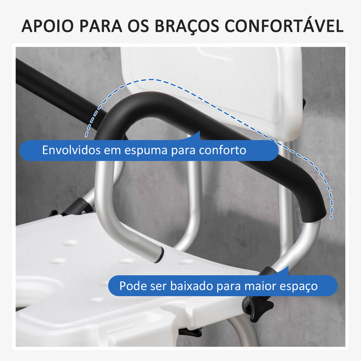 Cadeira para Duche de Liga de Alumínio Cadeira de Duche Antiderrapante com Altura Ajustável de 6 Níveis e Apoio para os Braços Regulável para Idosos 54x52x70-82cm Branco