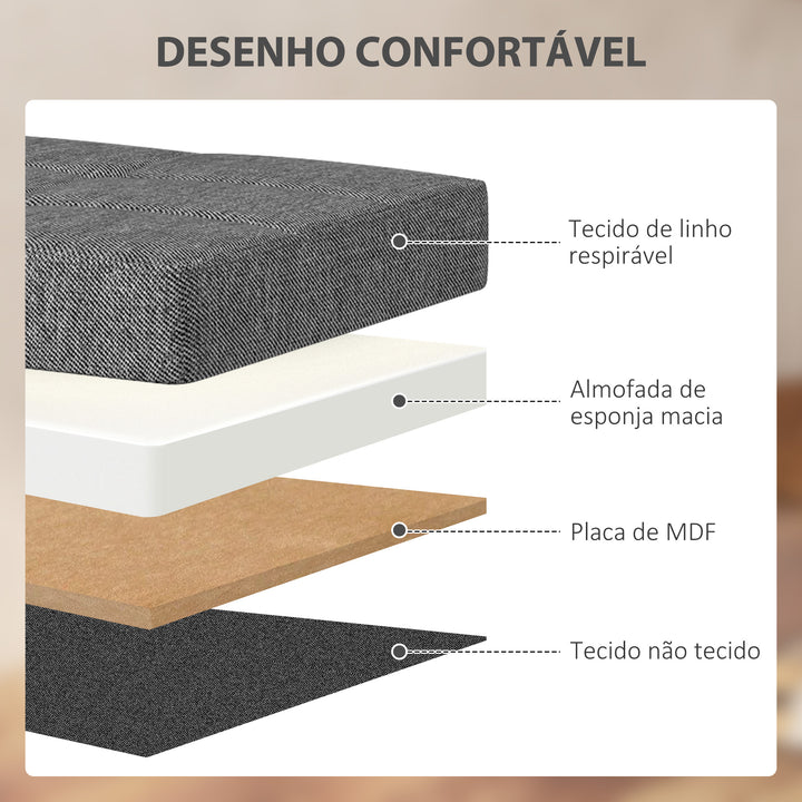 Baú de Armazenamento para Dormitório 84L Puff de Armazenamento Dobrável Estofado em Linho Sintético com Tampa para Sala de Estar 76x38x38 cm Cinza Escuro