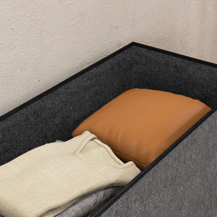 Baú de Armazenamento para Dormitório 84L Puff de Armazenamento Dobrável Estofado em Linho Sintético com Tampa para Sala de Estar 76x38x38 cm Cinza Escuro