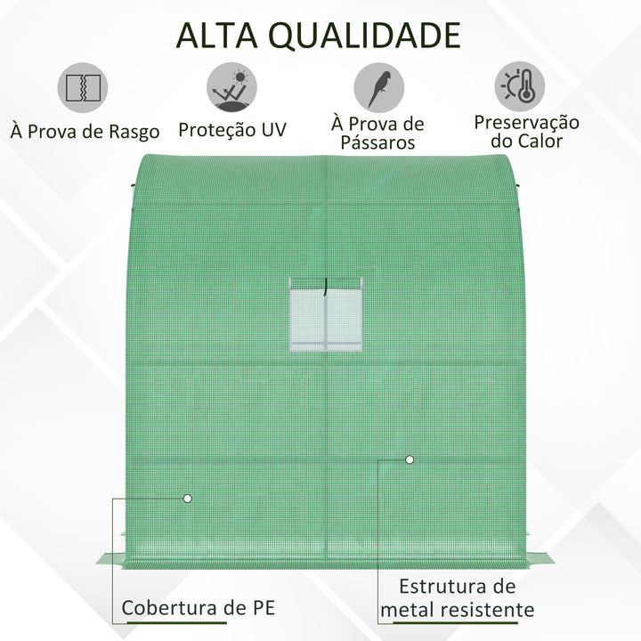Estufa Pequena Estufa de Exterior com Janelas Prateleiras de 3 Níveis e Estrutura de Aço Estufa para Cultivo de Plantas Flores 200x100x215 cm Verde