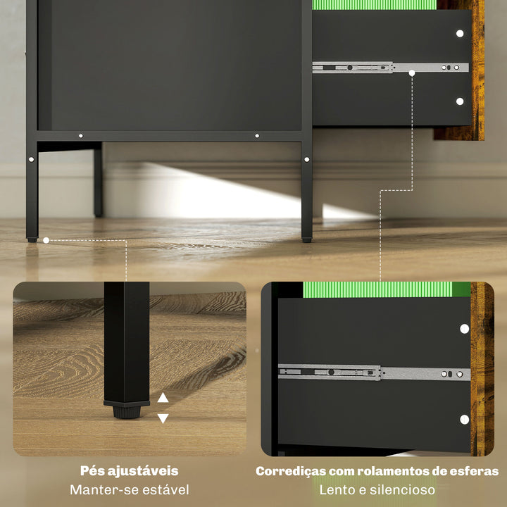 Móvel Arquivo para Escritório com 2 Gavetas Bloco de Gavetas para Arquivos com Fechadura para Pastas Suspensas Tamanho A4 e Carta 80x39x73,5 cm Preto e Marrom