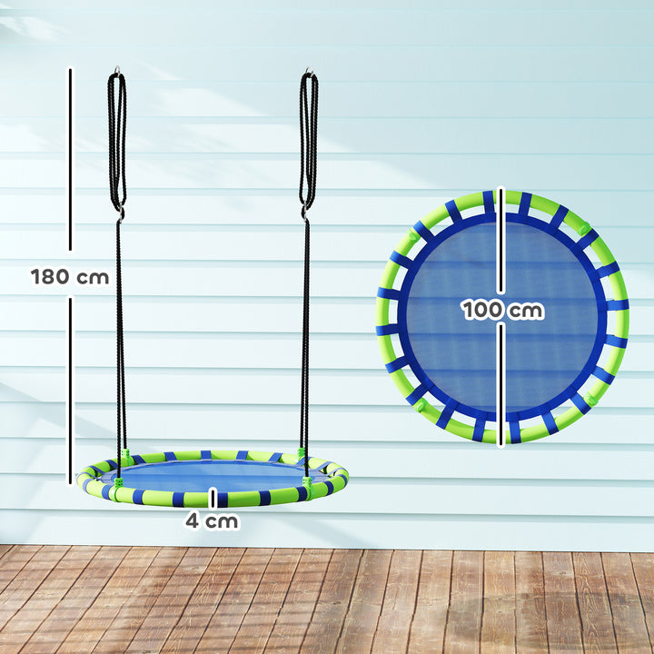 Baloiço para Crianças Redondo Baloiço de Jardim Infantil Ajustável Baloiço de Exterior para Crianças Impermeável Carga 150kg Ø100x180 cm Preto e Azul