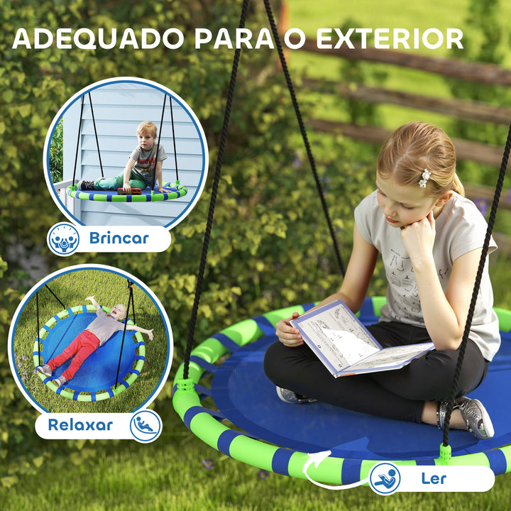Baloiço para Crianças Redondo Baloiço de Jardim Infantil Ajustável Baloiço de Exterior para Crianças Impermeável Carga 150kg Ø100x180 cm Preto e Azul