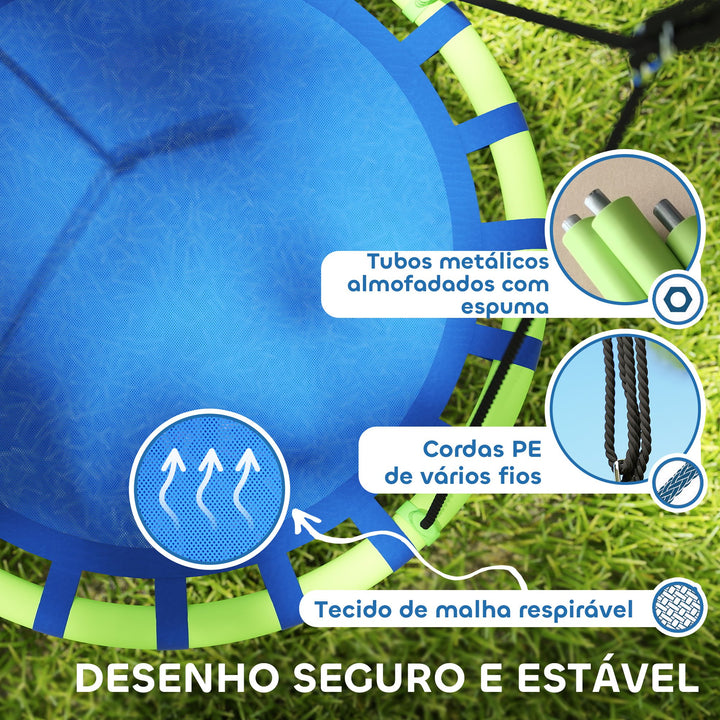 Baloiço para Crianças Redondo Baloiço de Jardim Infantil Ajustável Baloiço de Exterior para Crianças Impermeável Carga 150kg Ø100x180 cm Preto e Azul