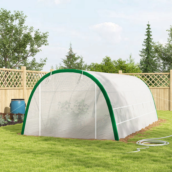 Estufa de Exterior 6x3x2 m Estufa de Túnel com Porta Enrolável 8 Janelas com Rede Cobertura PE 140g/m² Estrutura em Aço Galvanizado para Cultivos Plantas Flores Branco