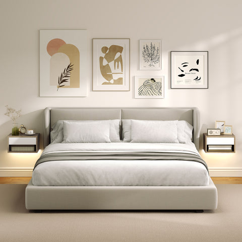 Conjunto de 2 Mesas de Cabeceira Flutuantes com Luzes LED RGB Controlo por APP Mesas de Cabeceira para Quarto com Gaveta Prateleira Aberta 37x32x21 cm Madeira e Branco