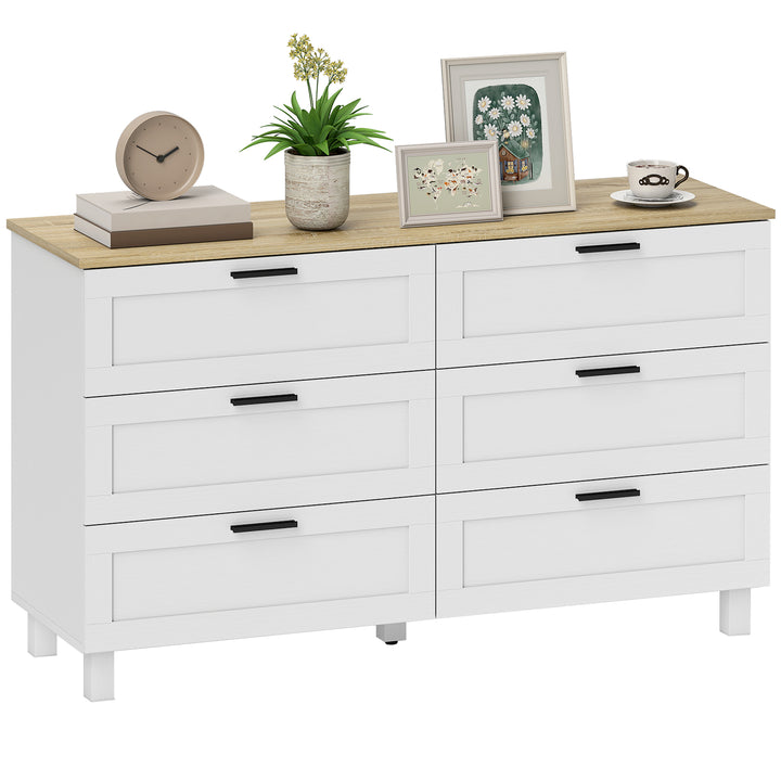 Cómoda 6 Gavetas Cómoda Quarto com Pés de Madeira Gaveteiro para Sala Escritório Estilo Moderno 120x38x71 cm Branco