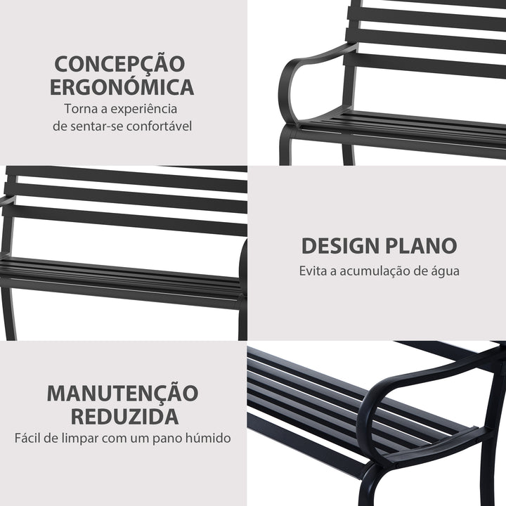 Banco de Jardim em Metal Banco de Exterior de 2 Lugares com Apoios de Braços Capacidade 240 kg para Pátio Terraço 127x58x82 cm Preto