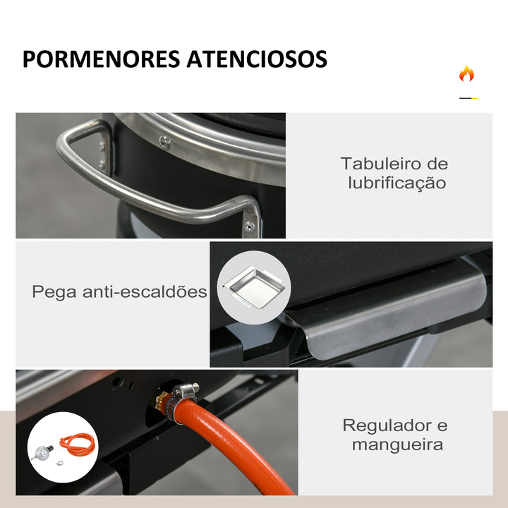 Barbecue a Gás Dobrável com 2 Queimadores 2,34 KW Barbecue a Gás com 2 Rodas 2 Grelhas Metálicas e 2 Mesas Laterais para Piquenique Campismo 100x41,6x82,5 cm Preto