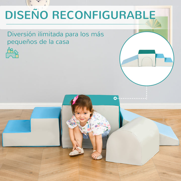 Conjunto de 4 Blocos de Espuma para Crianças de 1-3 Anos Figuras de Construção Brinquedo de Aprendizagem Infantil Estofado em PU 150x50x39cm Multicor