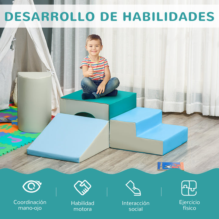 Conjunto de 4 Blocos de Espuma para Crianças de 1-3 Anos Figuras de Construção Brinquedo de Aprendizagem Infantil Estofado em PU 150x50x39cm Multicor