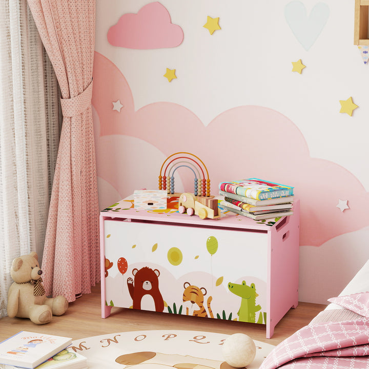 Baú de Armazenamento de Brinquedos Baú de Brinquedos Infantil Tampa Rebatível com Fecho Suave e Alças Estampados de Animais para Livros Roupa em Quarto Sala de Jogos 60x37x39 cm Rosa