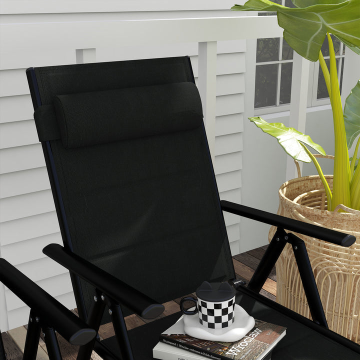 Conjunto de 2 Cadeiras de Campismo Dobráveis Cadeiras de Jardim com Apoios de Braços e Estrutura de Alumínio Capacidade de Carga 130 kg para Terraço e Praia 54x67x108 cm, Preto
