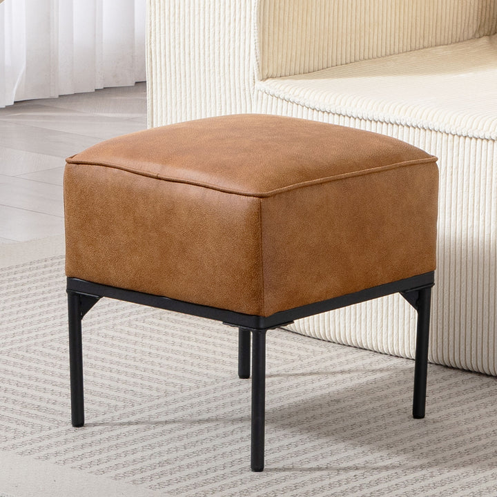 Banco para Sala de Estar Banco Baixo Estofado em PU com Pés de Aço Acolchoado Espesso Estilo Moderno Otomana para Quarto 40x40x46 cm Castanho