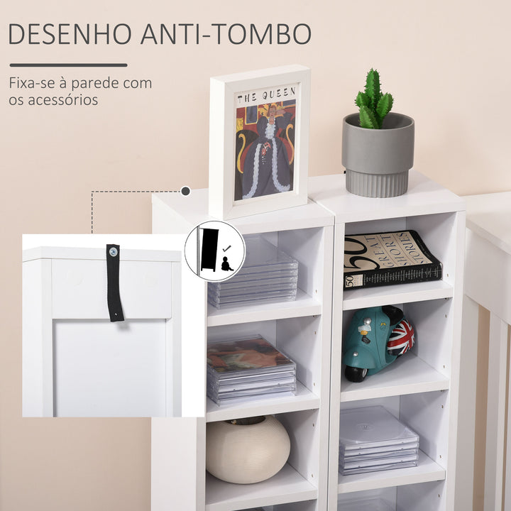 Estante para CD ou DVD Suporte para CD com 12 Compartimentos para 204 CDs e Prateleira Ajustável para Sala de Estar Dormitório Escritório 2 Unidades 21x22,5x88,5cm Branco