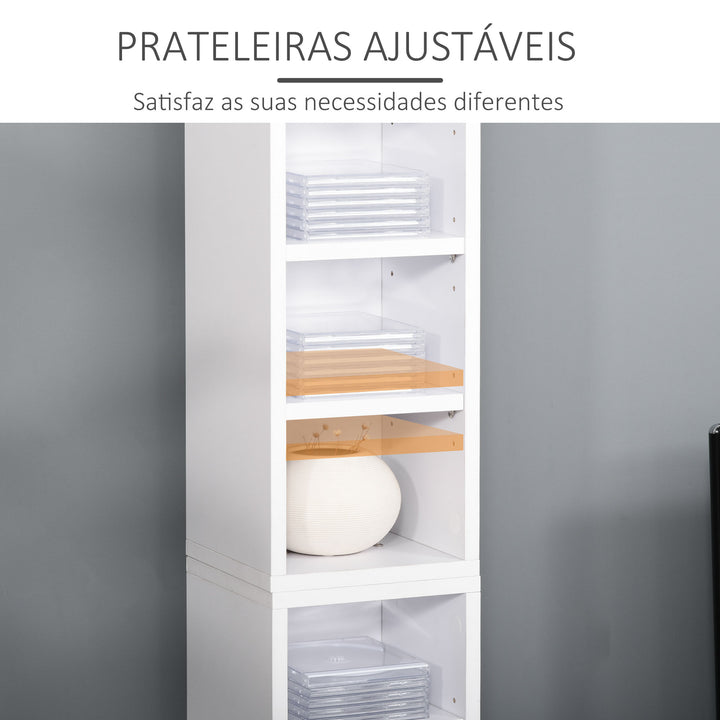 Estante para CD ou DVD Suporte para CD com 12 Compartimentos para 204 CDs e Prateleira Ajustável para Sala de Estar Dormitório Escritório 2 Unidades 21x22,5x88,5cm Branco