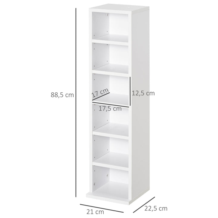 Estante para CD ou DVD Suporte para CD com 12 Compartimentos para 204 CDs e Prateleira Ajustável para Sala de Estar Dormitório Escritório 2 Unidades 21x22,5x88,5cm Branco