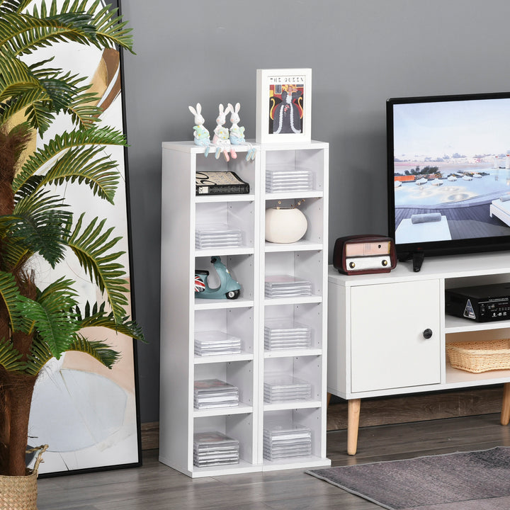 Estante para CD ou DVD Suporte para CD com 12 Compartimentos para 204 CDs e Prateleira Ajustável para Sala de Estar Dormitório Escritório 2 Unidades 21x22,5x88,5cm Branco