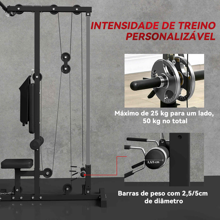 Máquina de Musculação Estação de Treino com Assento Ajustável para Treino em Ginásio Casa Escritório Carga Máxima 100 kg 140x108x197 cm Preto